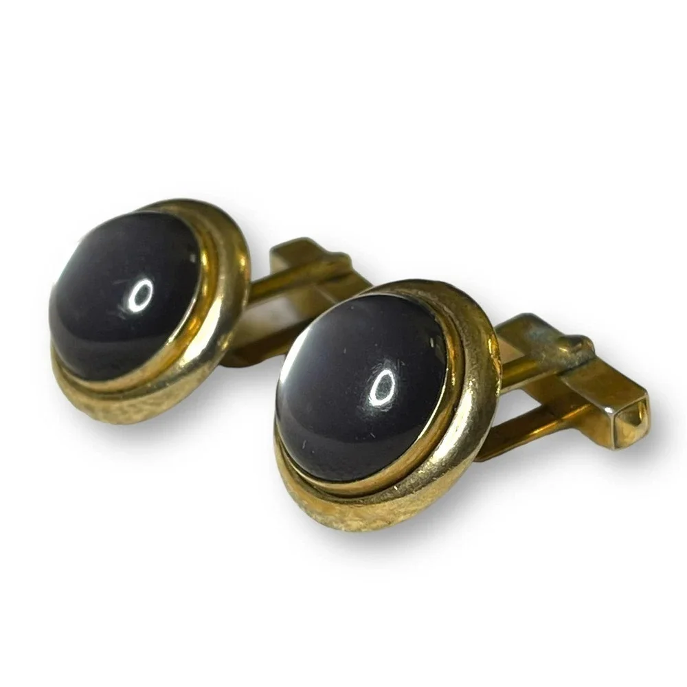 Vintage Swank Gold Tone Cufflinks with Moonglow Thermoset Cabochons